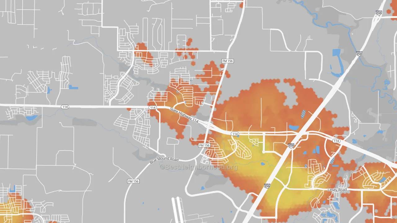 Bike Grade map of Far North Dallas-Justin, Justin, TX