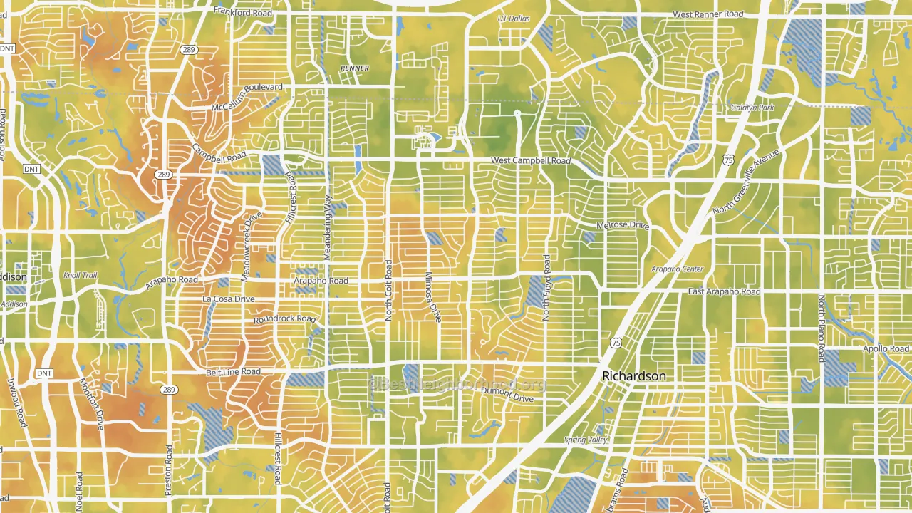 Bike Grade map of Far North Dallas-Richardson, Richardson, TX