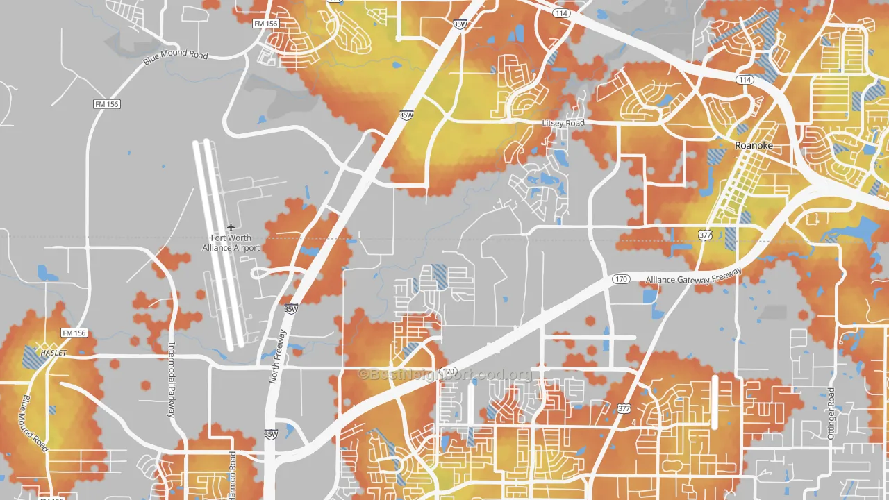 Bike Grade map of Far North Dallas-Roanoke, Roanoke, TX