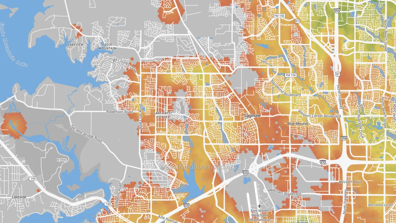 Bike Grade map of Far Northwest, Fort Worth, TX