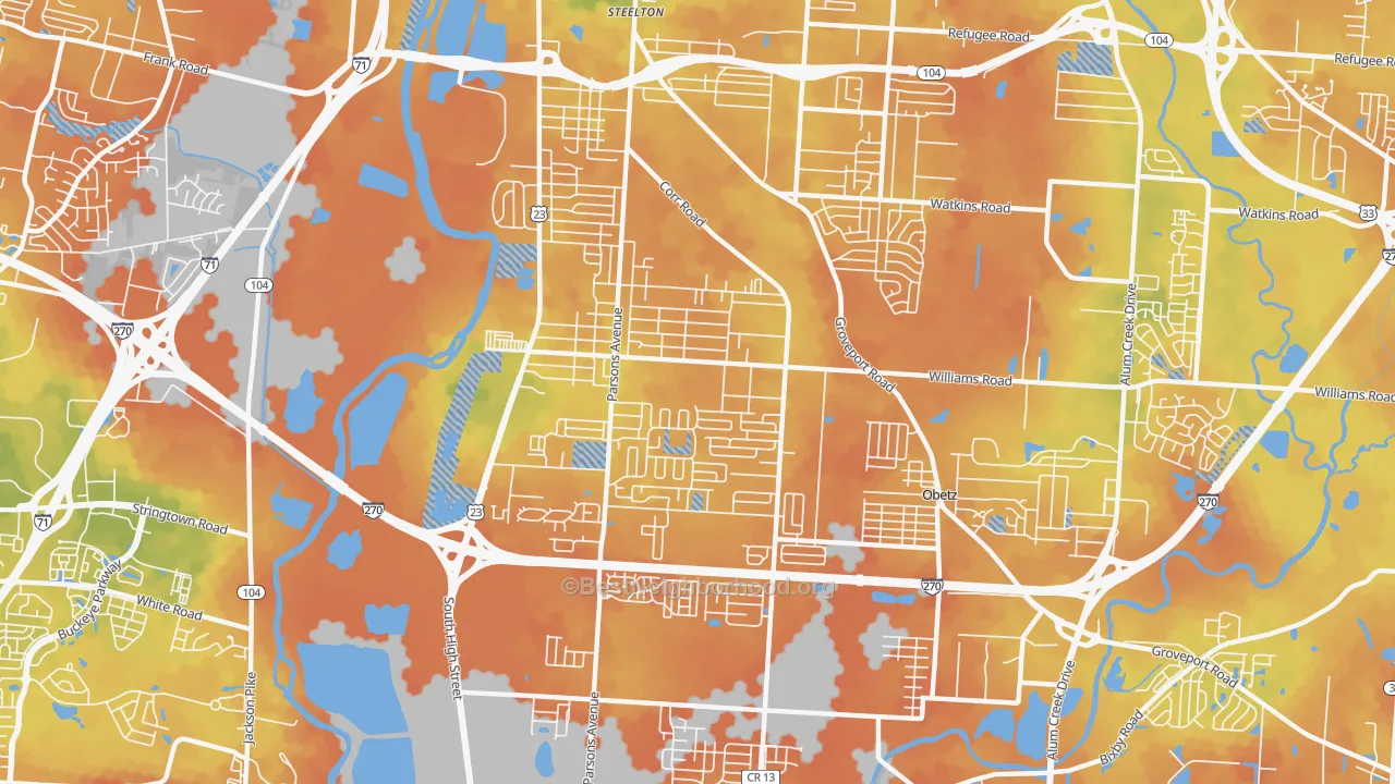 Bike Grade map of Far South, Columbus, OH