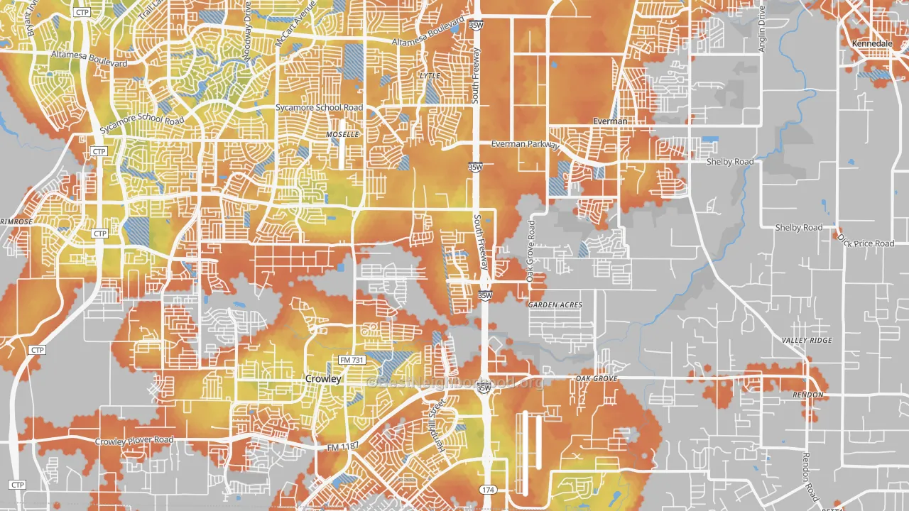 Bike Grade map of Far South, Fort Worth, TX