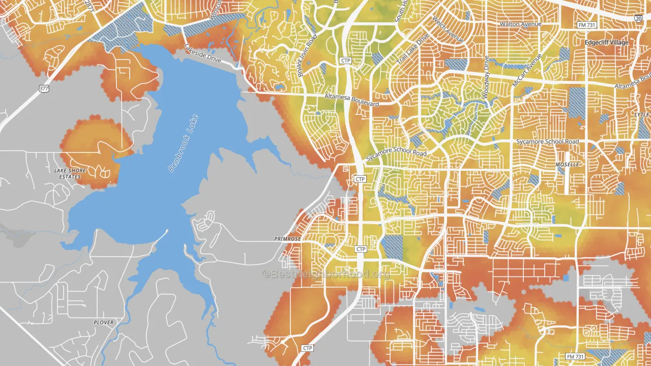 Bike Grade map of Far Southwest, Fort Worth, TX
