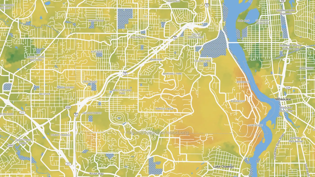 Bike Grade map of Far Southwest, Portland, OR