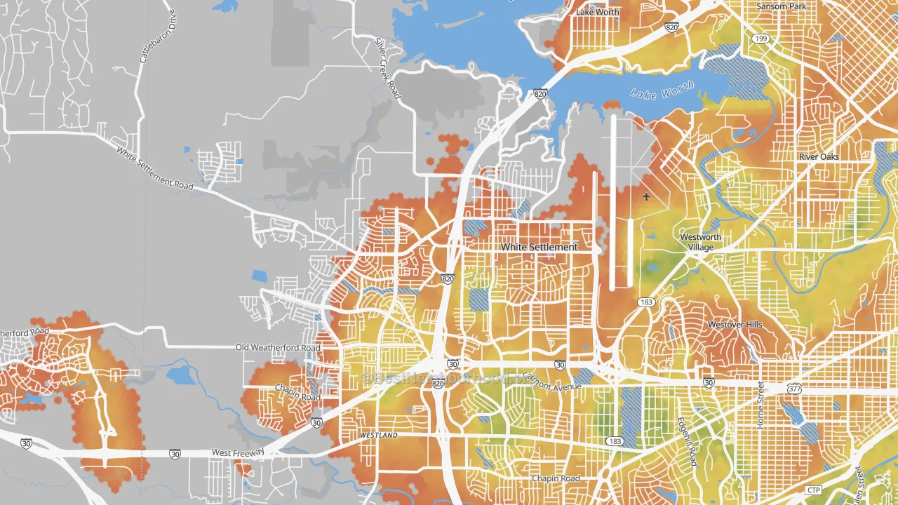 Bike Grade map of Far West, Fort Worth, TX