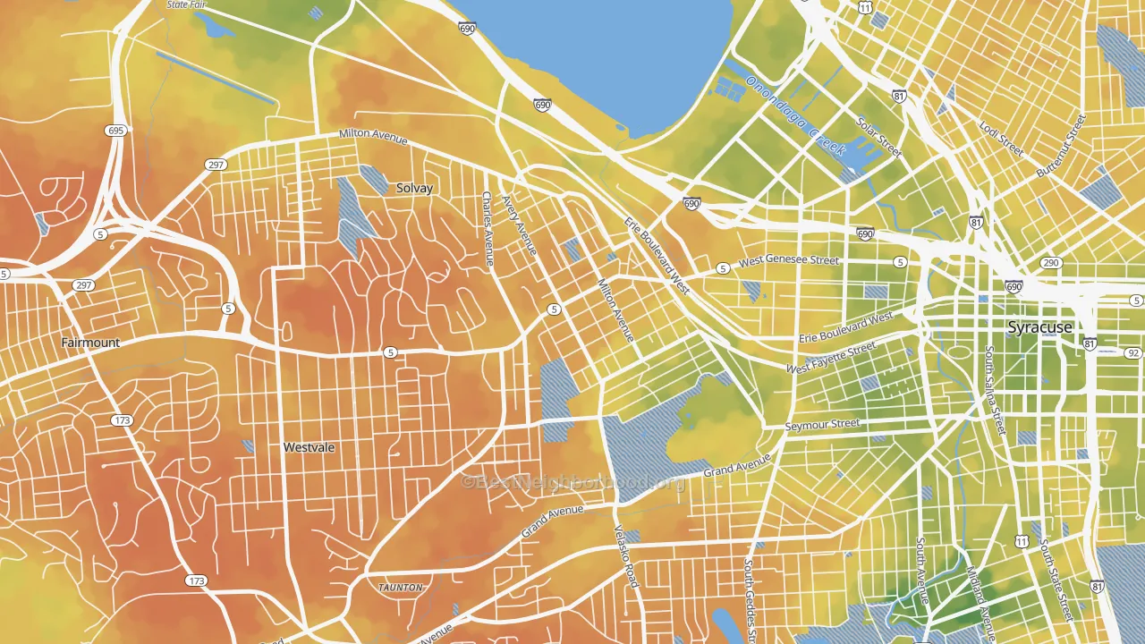 Bike Grade map of Far Westside, Syracuse, NY