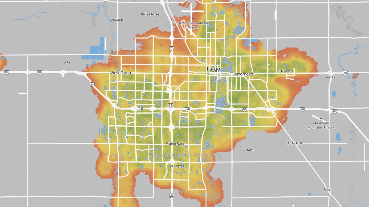 Bike Grade map of Fargo, ND