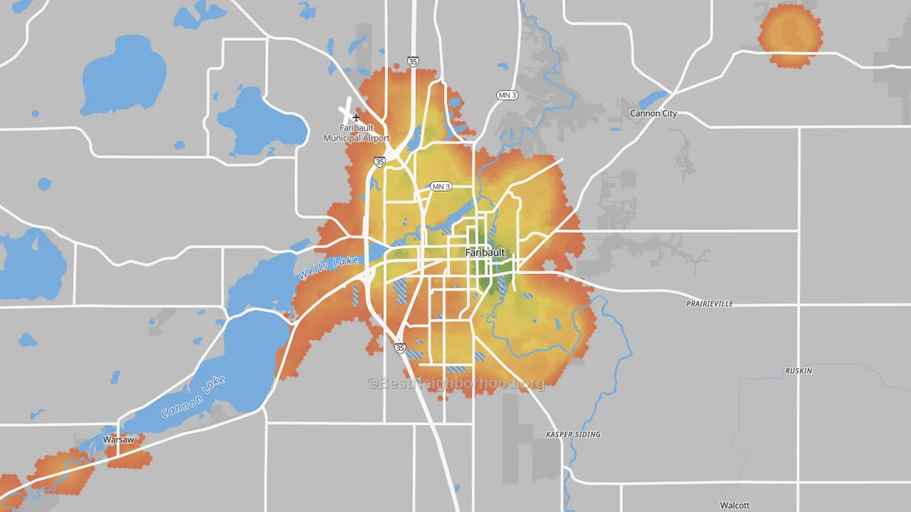 Bike Grade map of Faribault, MN