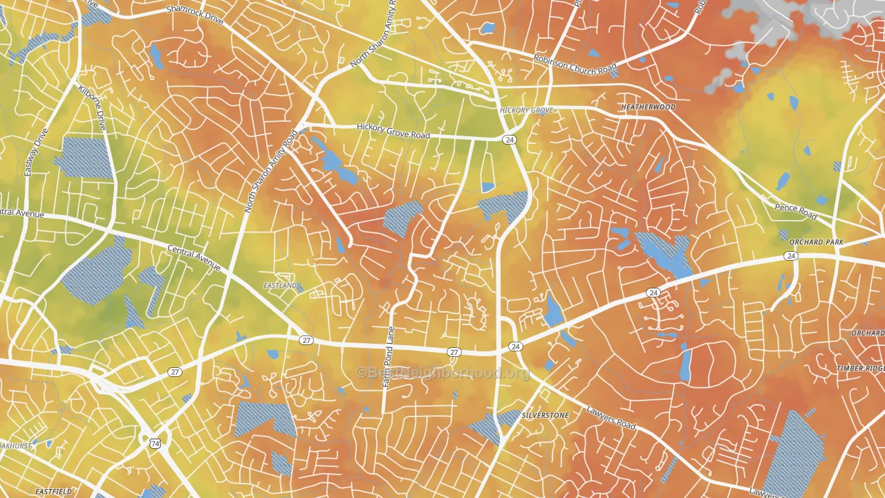 Bike Grade map of Farm Pond, Charlotte, NC