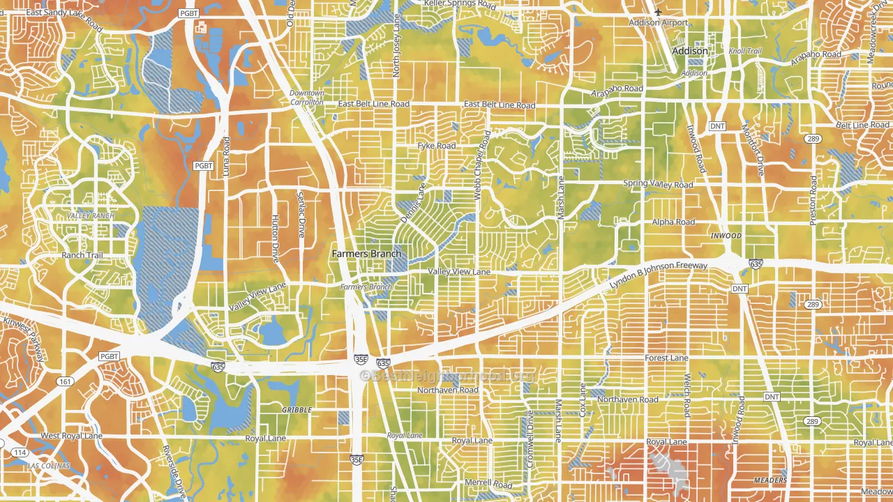 Bike Grade map of Farmers Branch, TX