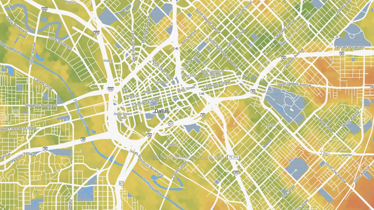 Bike Grade map of Farmers Market District, Dallas, TX