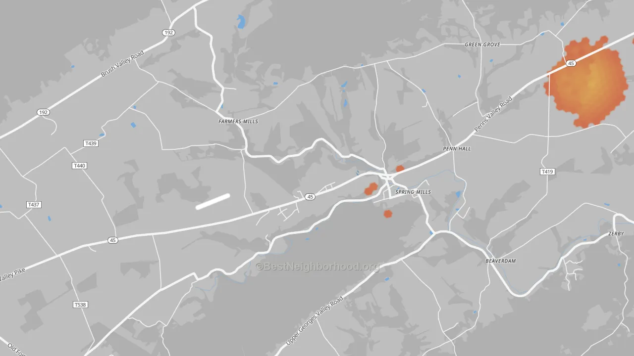 Bike Grade map of Farmers Mills, PA