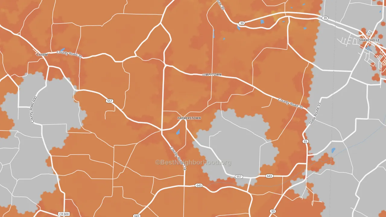 Bike Grade map of Farmerstown, OH