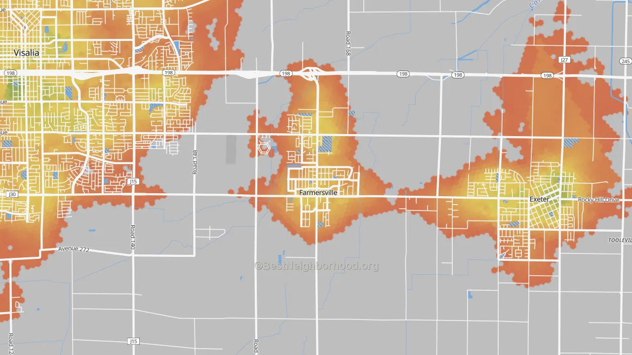 Bike Grade map of Farmersville, CA