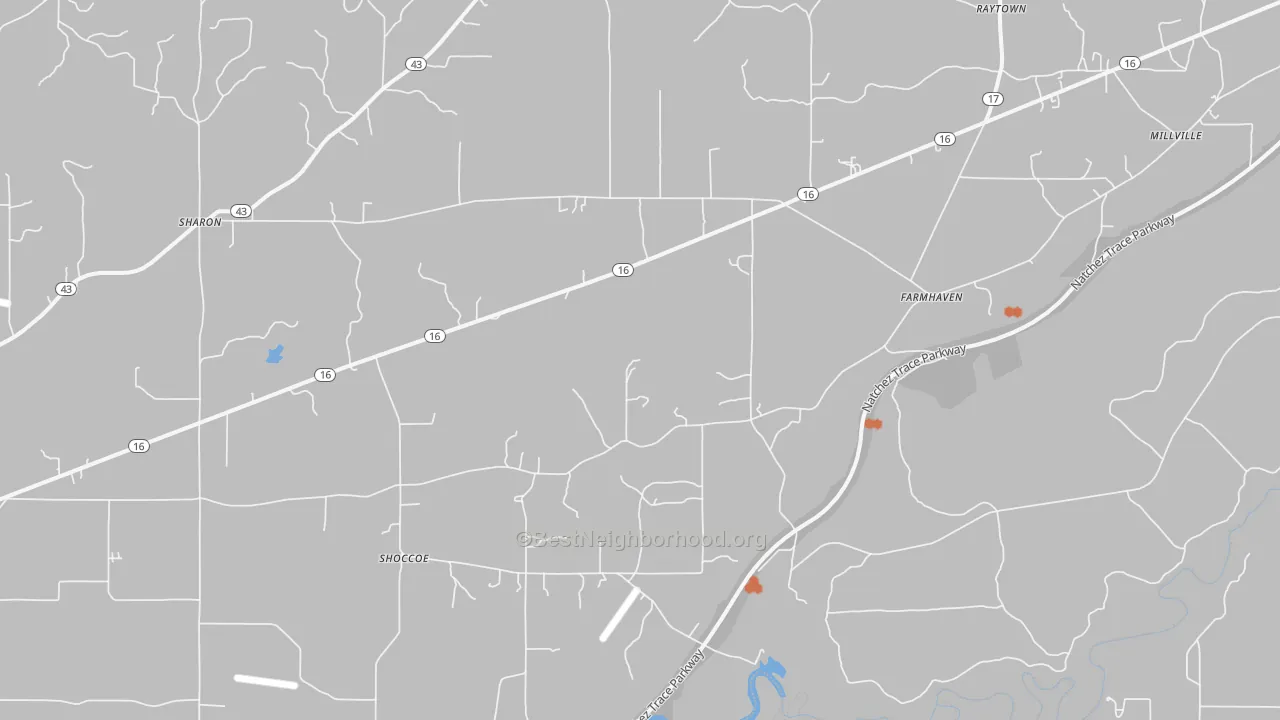 Bike Grade map of Farmhaven, MS