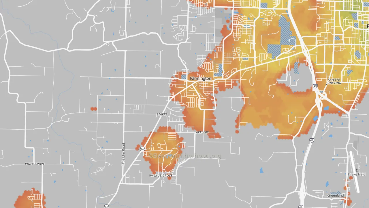 Bike Grade map of Farmington, AR
