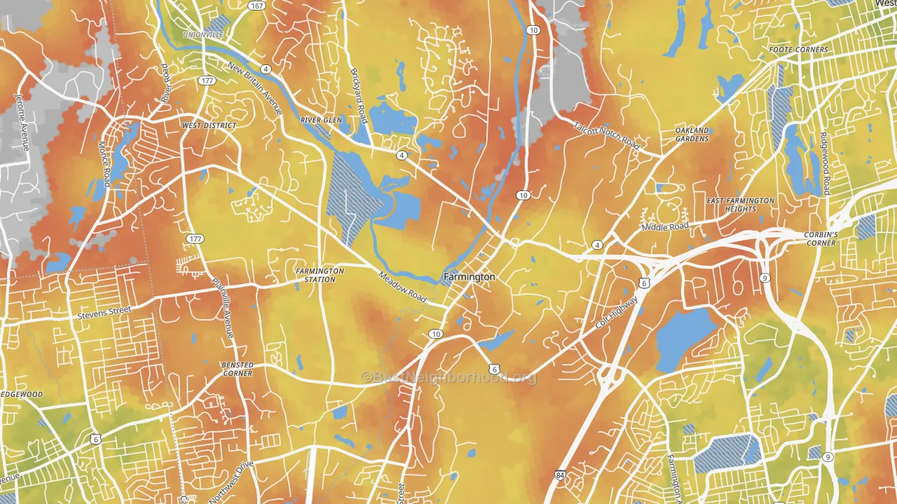 Bike Grade map of Farmington, CT