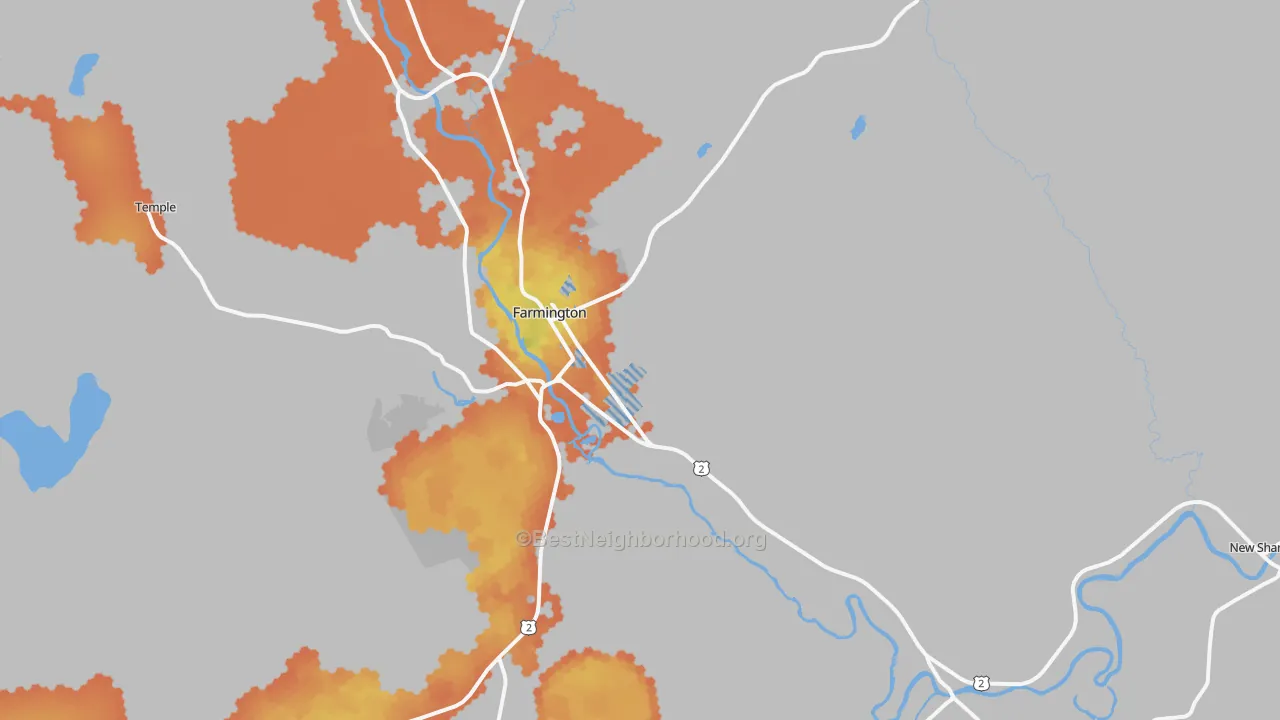 Bike Grade map of Farmington, ME