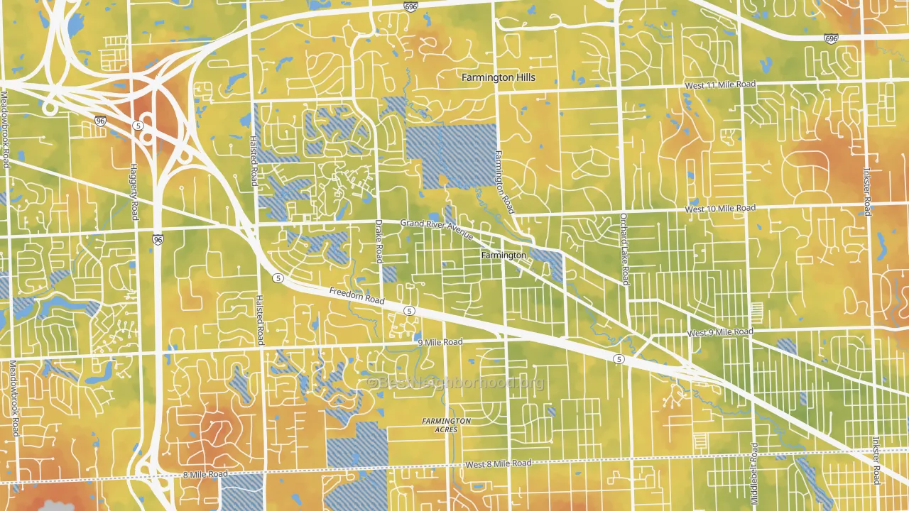 Bike Grade map of Farmington, MI