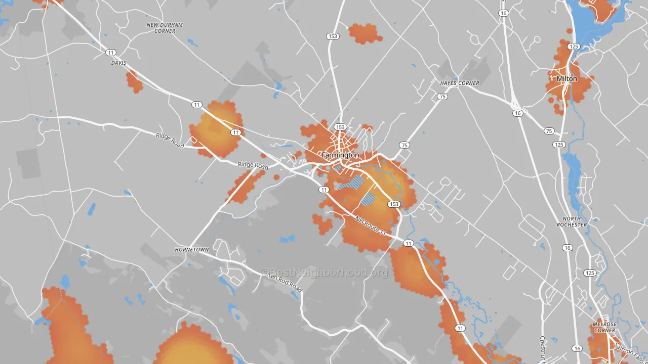 Bike Grade map of Farmington, NH