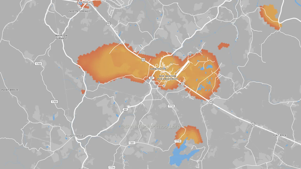 Bike Grade map of Farmington, PA