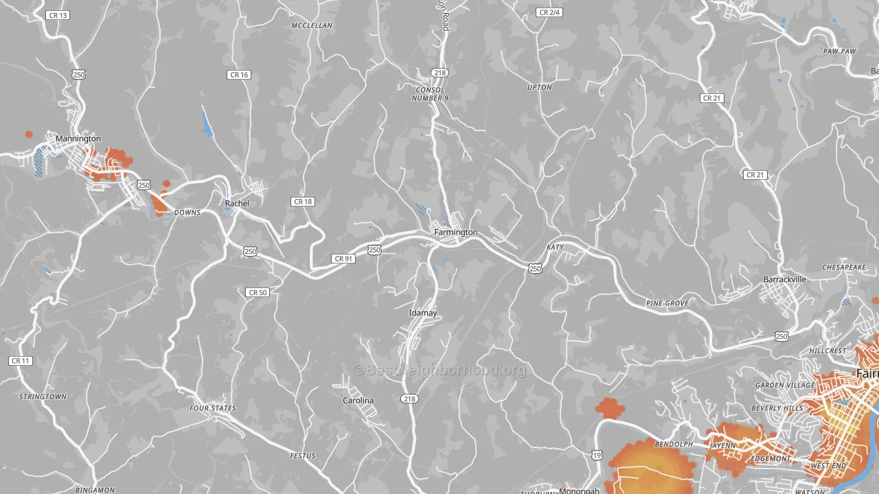 Bike Grade map of Farmington, WV