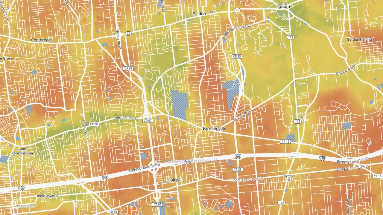 Bike Grade map of Farmingville, NY