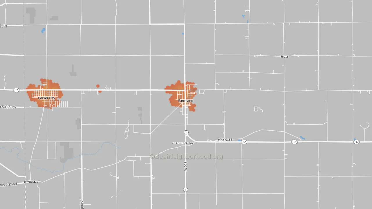 Bike Grade map of Farmland, IN
