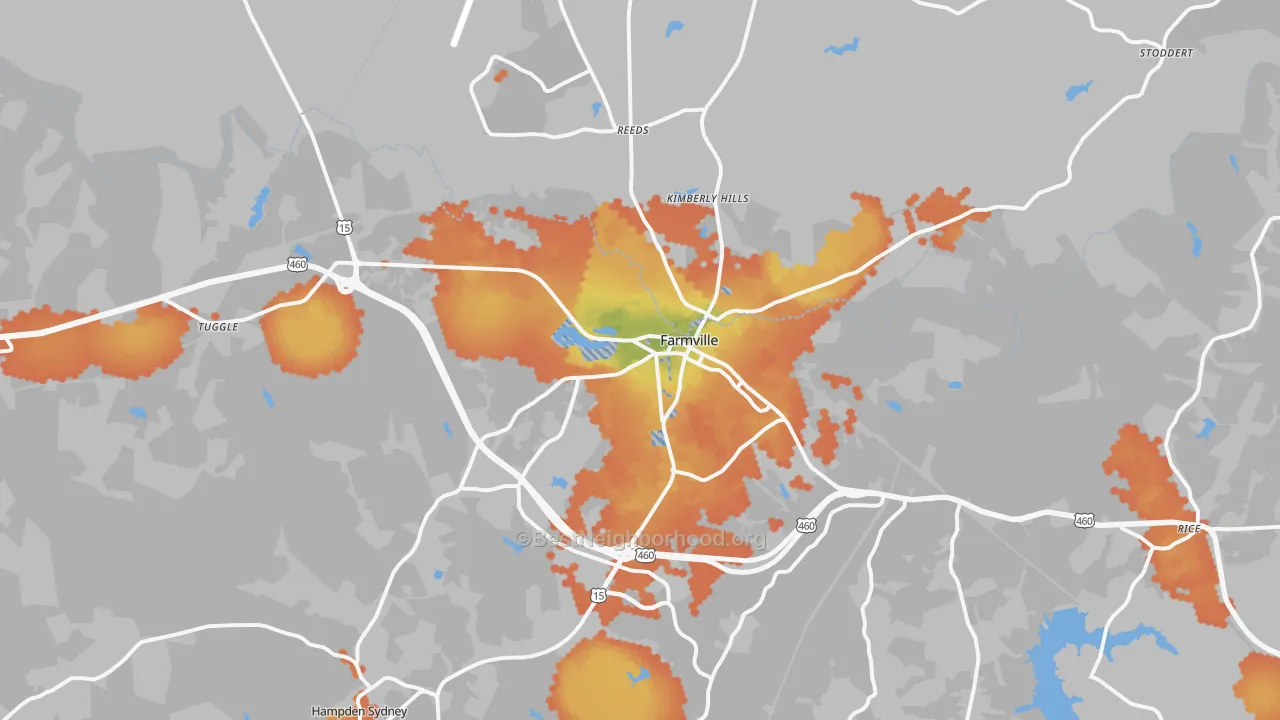 Bike Grade map of Farmville, VA