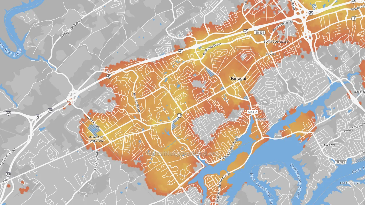 Bike Grade map of Farragut, TN