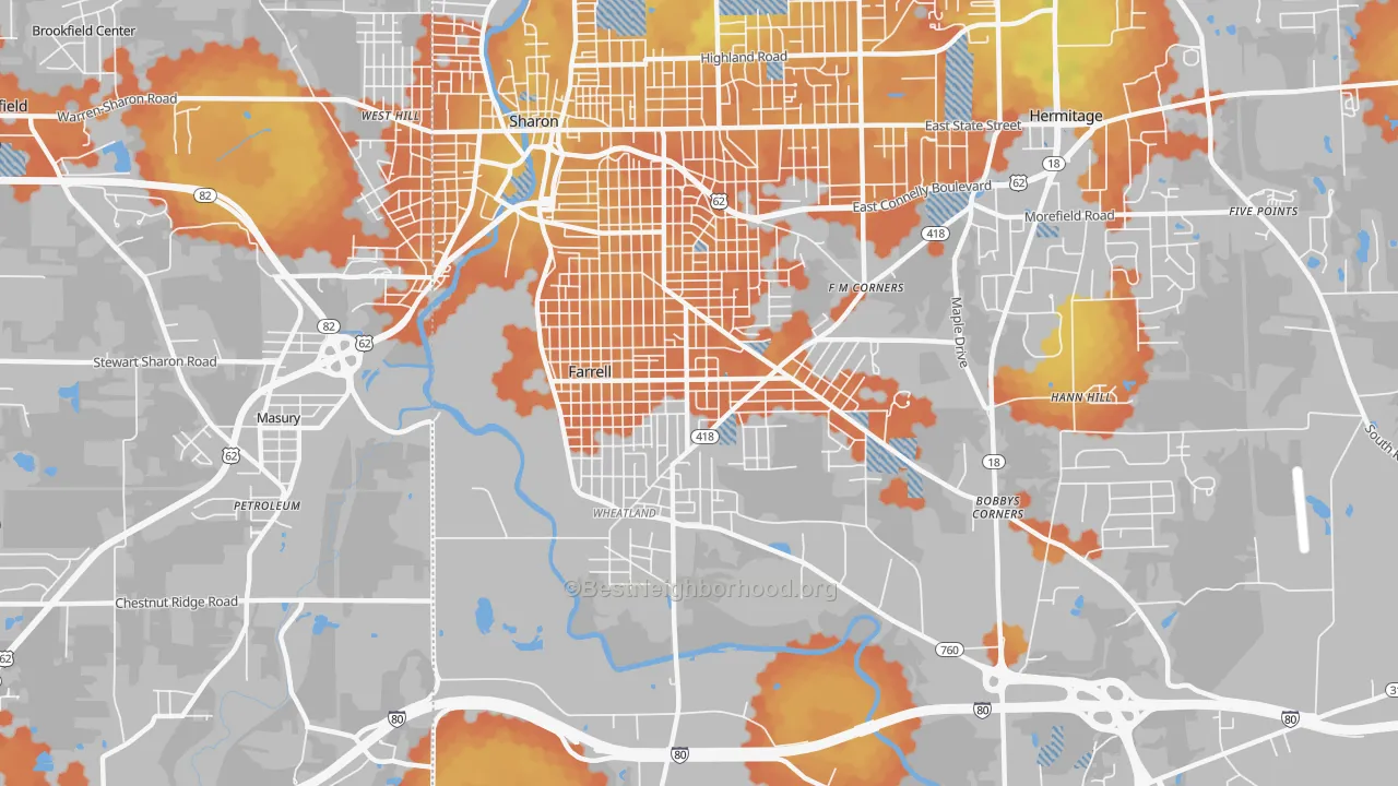 Bike Grade map of Farrell, PA