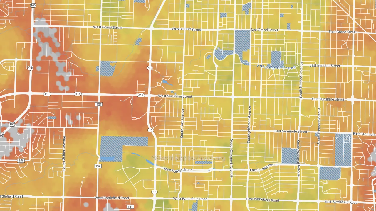 Bike Grade map of Fassnight, Springfield, MO
