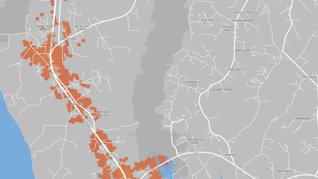 Bike Grade map of Faulkner, MD