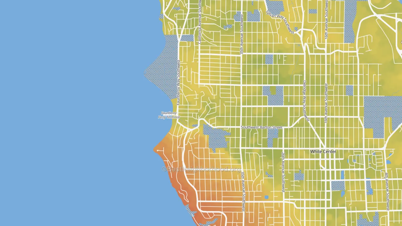 Bike Grade map of Fauntleroy, Seattle, WA