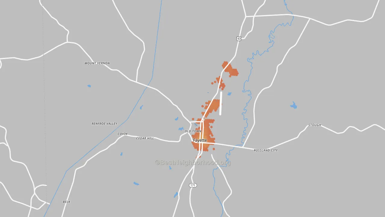 Bike Grade map of Fayette, AL