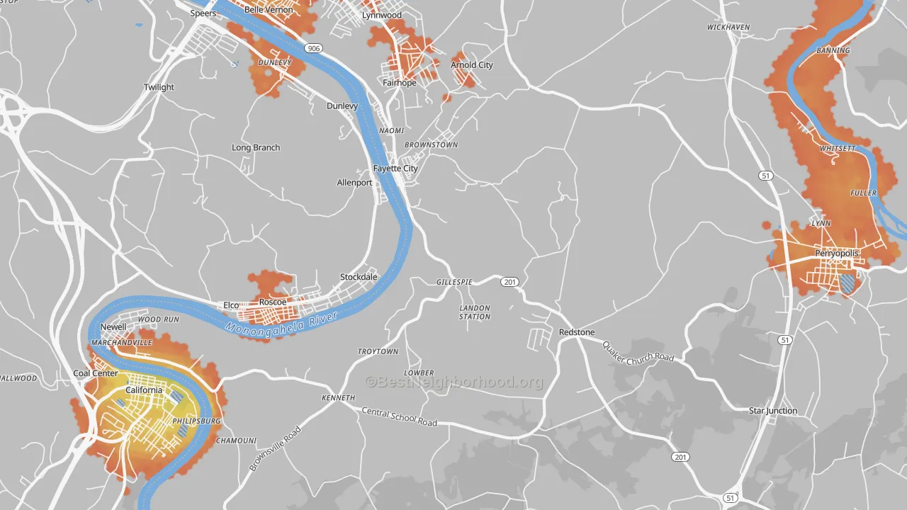 Bike Grade map of Fayette City, PA