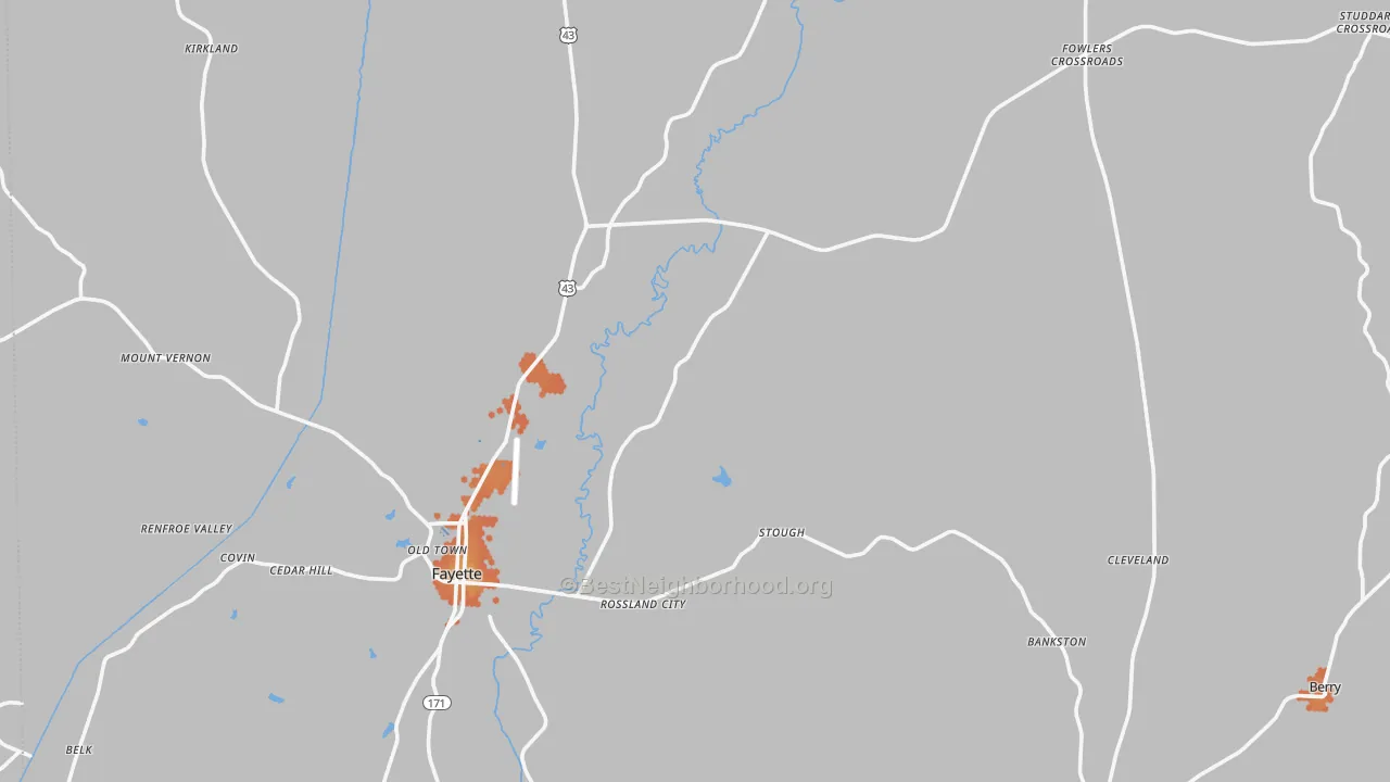 Bike Grade map of Fayette County, AL