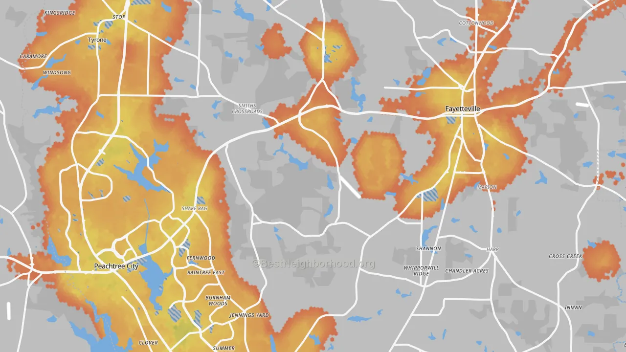 Bike Grade map of Fayette County, GA