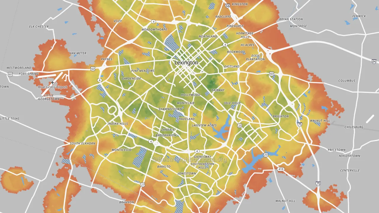 Bike Grade map of Fayette County, KY