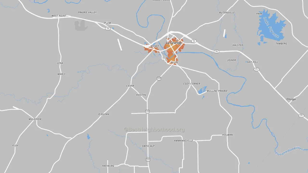 Bike Grade map of Fayette County, TX