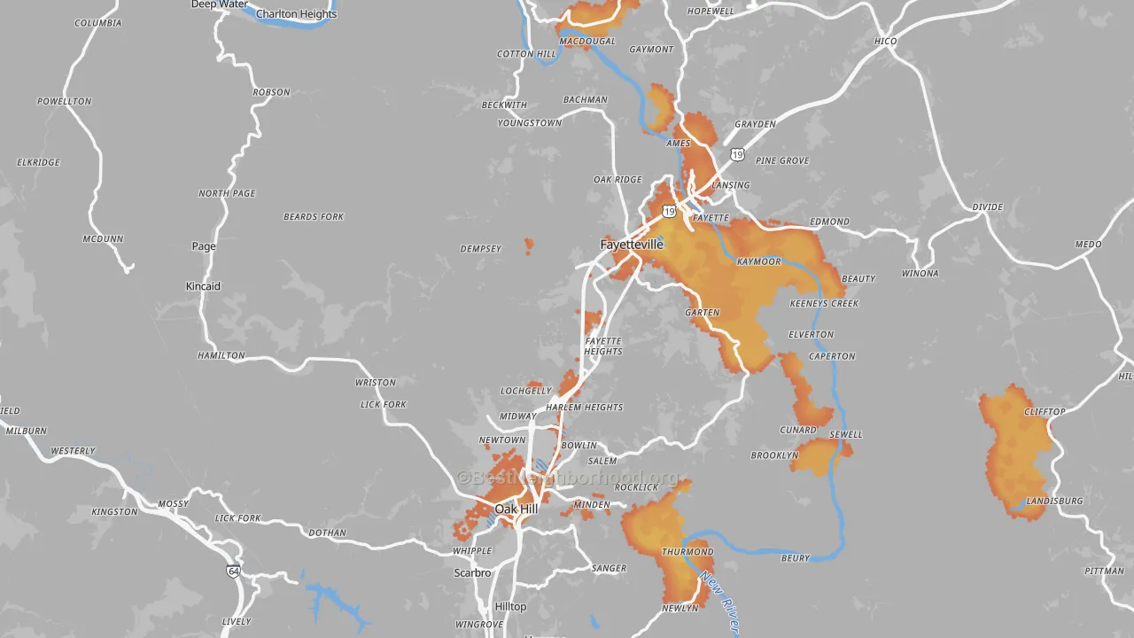Bike Grade map of Fayette County, WV