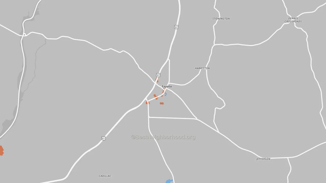 Bike Grade map of Fayette, MS