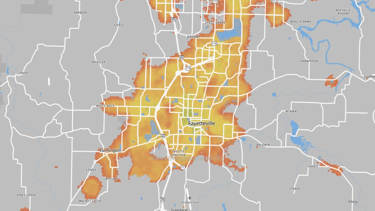 Bike Grade map of Fayetteville, AR