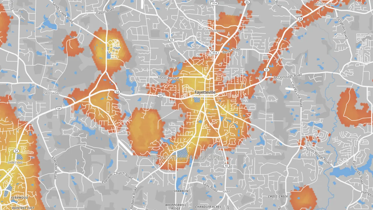Bike Grade map of Fayetteville, GA