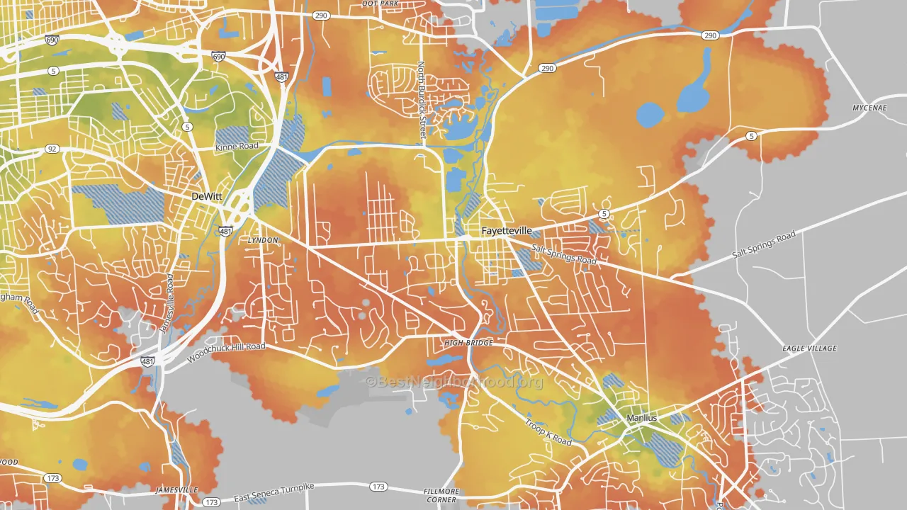 Bike Grade map of Fayetteville, NY