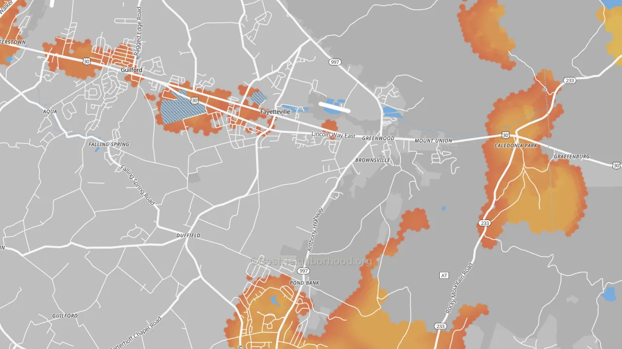 Bike Grade map of Fayetteville, PA