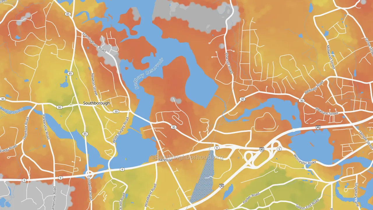 Bike Grade map of Fayville, MA