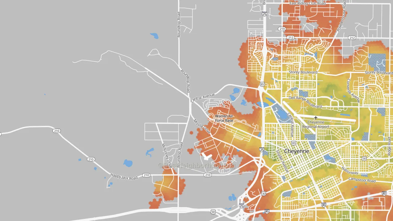 Bike Grade map of Fe Warren Afb, WY