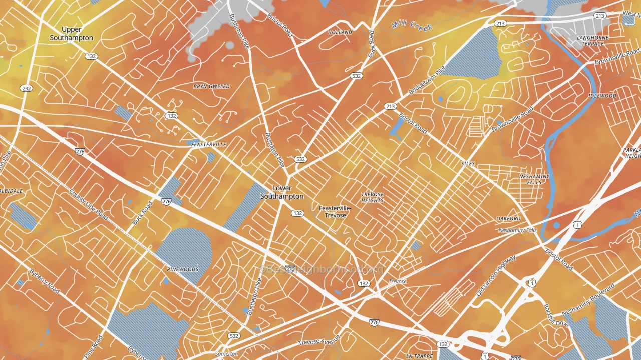 Bike Grade map of Feasterville, Feasterville-Trevose, PA