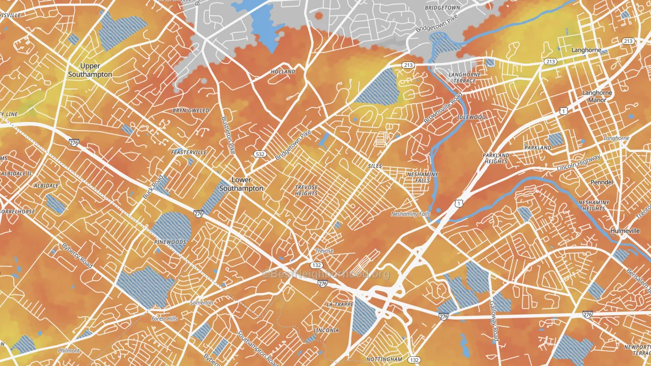 Bike Grade map of Feasterville-Trevose, PA